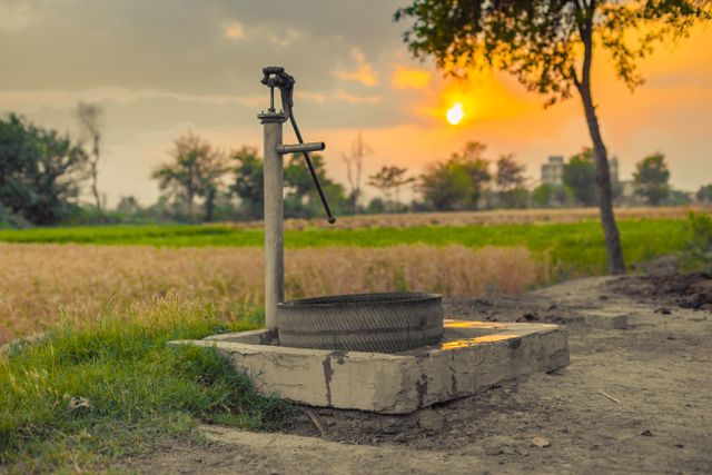Handpump image during sunset