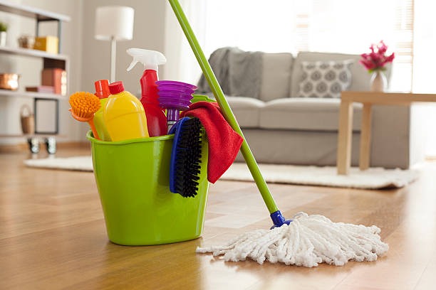 cleaning equipment ready for living room cleaning